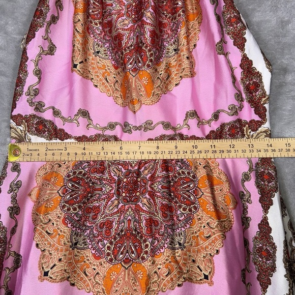 Aakaa Geometric Maxi Dress Size Large Pink Orange Red Multi Classic Halter Neck - Picture 6 of 12